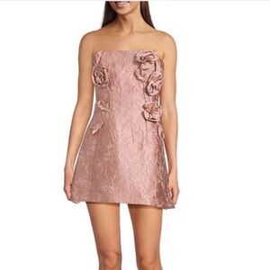 Marchesa Strapless Blush Dress with Floral Details